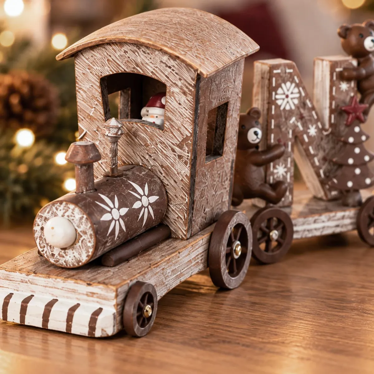 Train décoratif en bois (44 cm) Noël 4 wagons