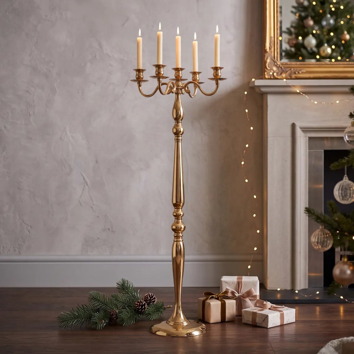 Großer Kerzenhalter aus Metall (H100 cm) Festliches Weihnachten Gold - Weihnachtstisch