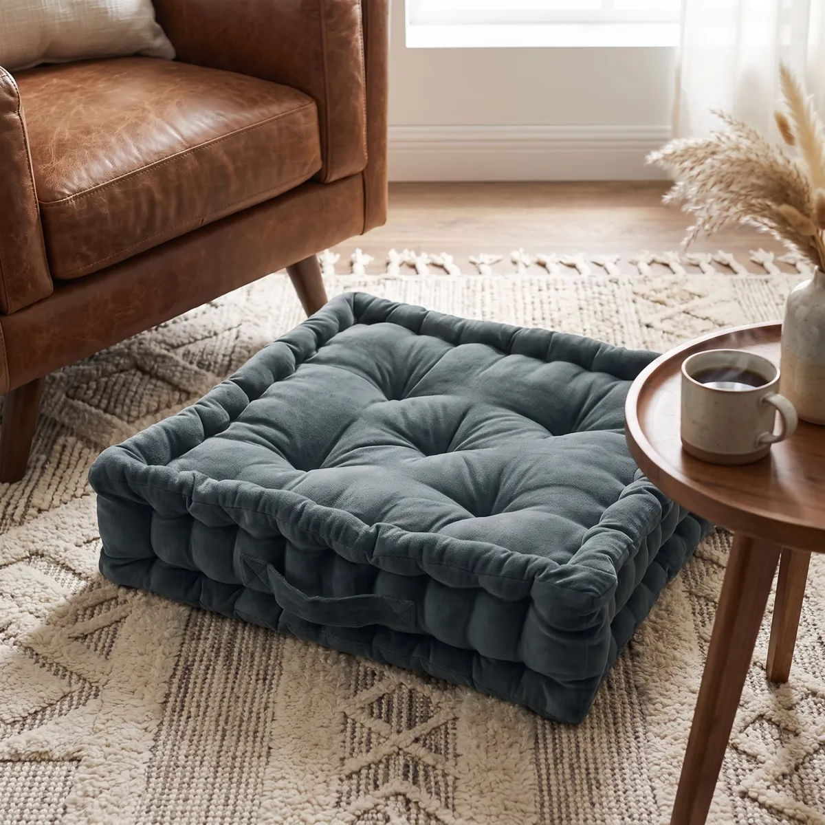 Coussin de sol carré velours de coton (50 x 50 cm) Victor Gris ardoise