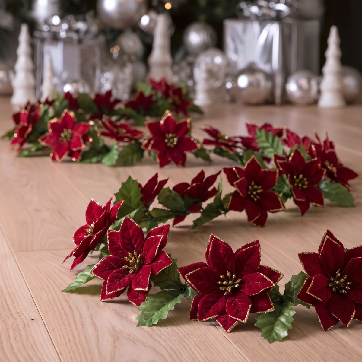 Weihnachtsgirlande (270 cm) Poinsettia-Blumen Weinrot