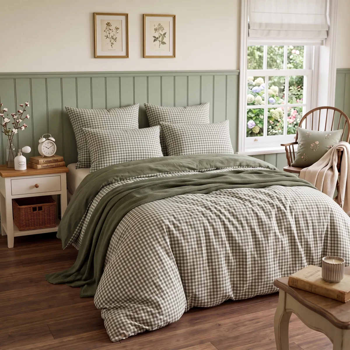 Copripiumino garza di cotone (200 x 200 cm) Gaïa vichy Verde rosmarino