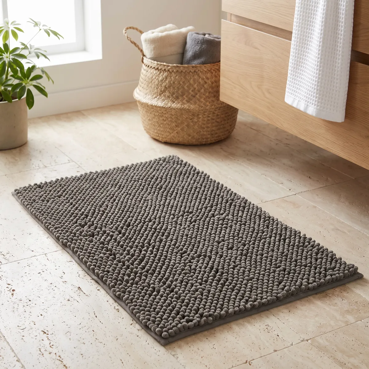 Alfombra de baño de microfibra (50 x 80 cm) Bolas Gris