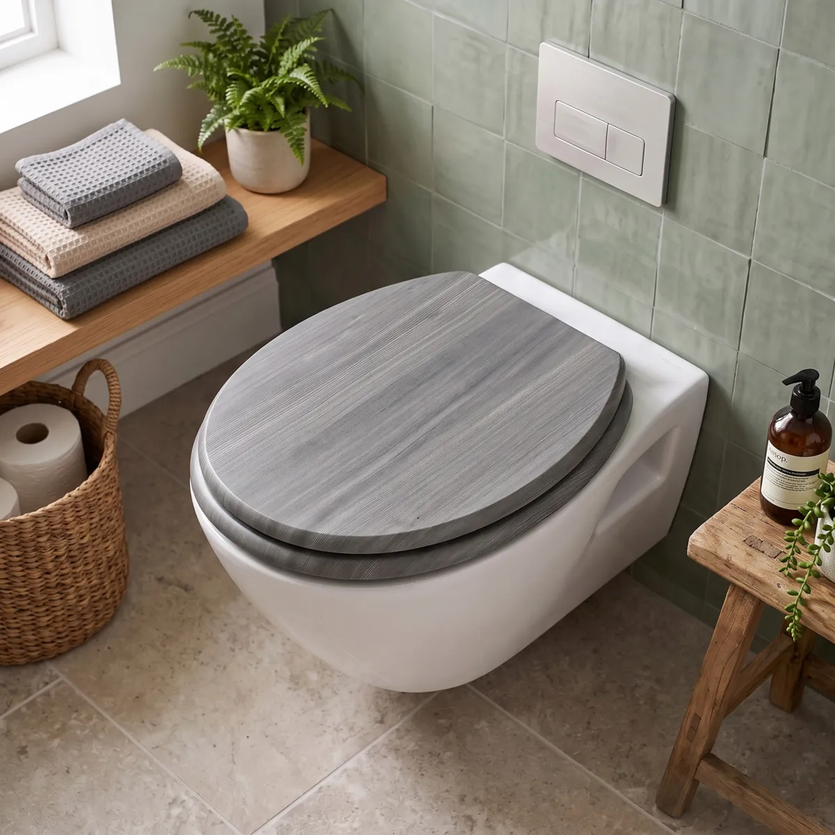 Asiento de inodoro 18 pulgadas MDF Estilo Tablones Gris