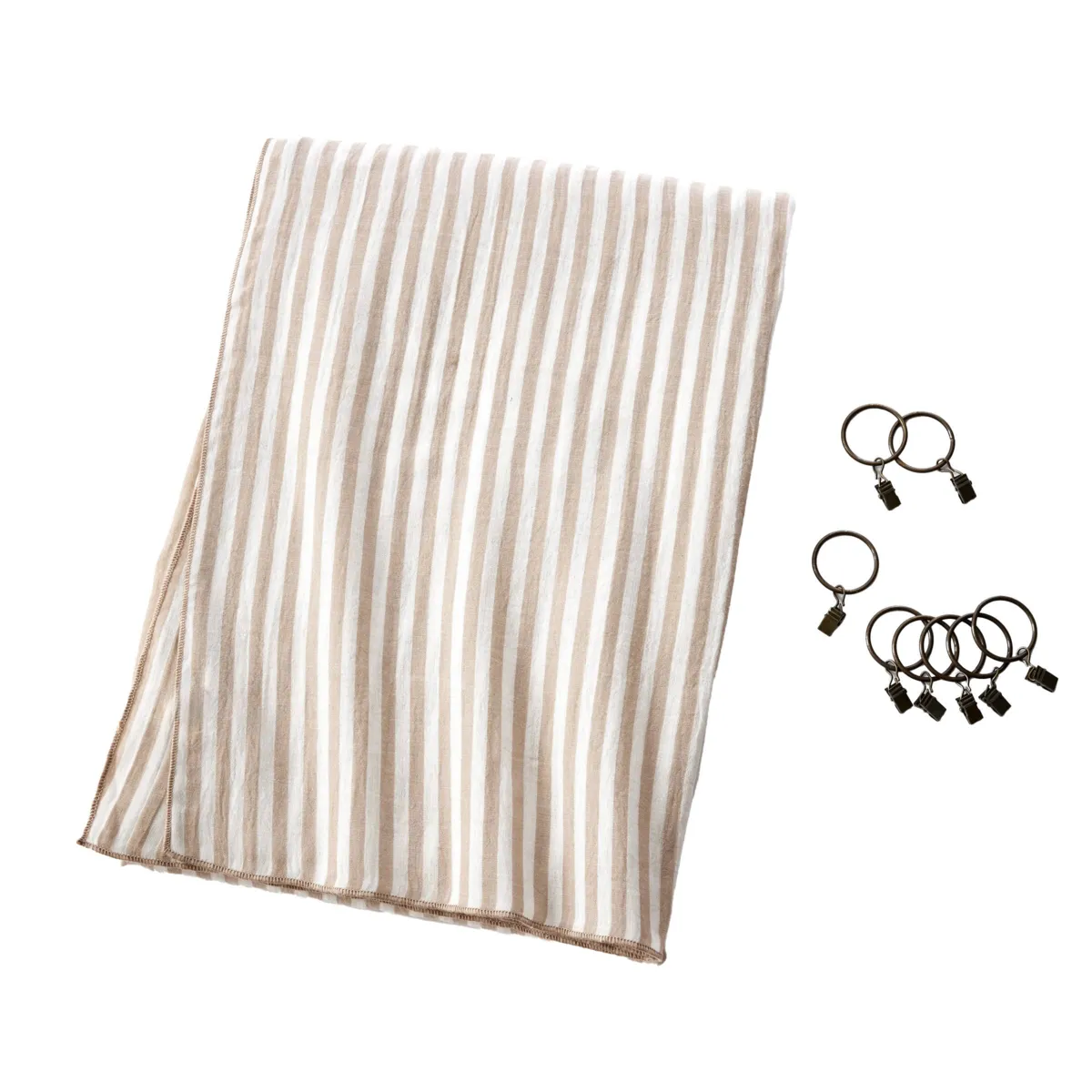 Rideau ajustable gaze de coton (140 x 300 cm) Gaïa rayures Ficelle