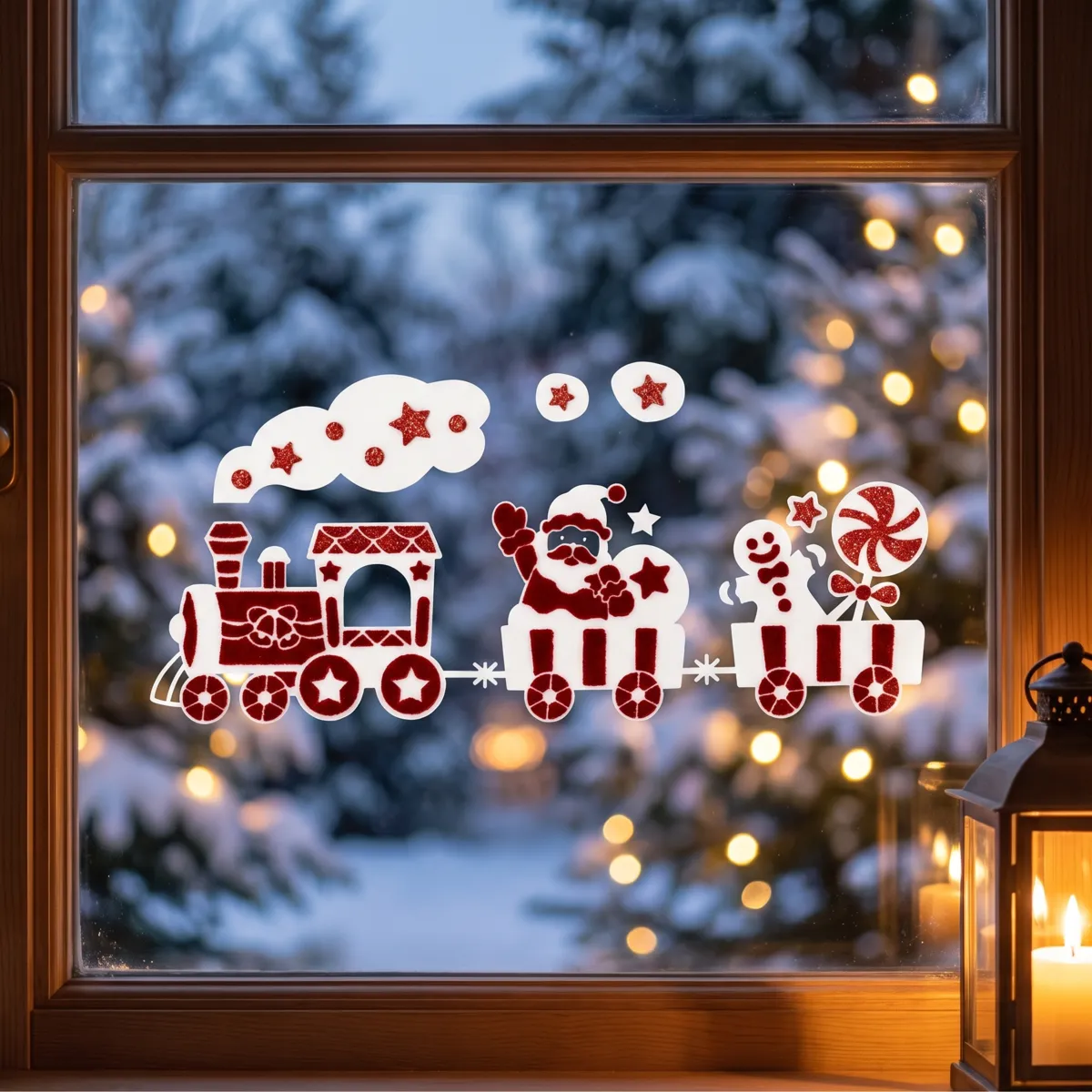 Pegatina electrostática para ventana con diseño de Tren de Navidad Rojo (28 x 34 cm)