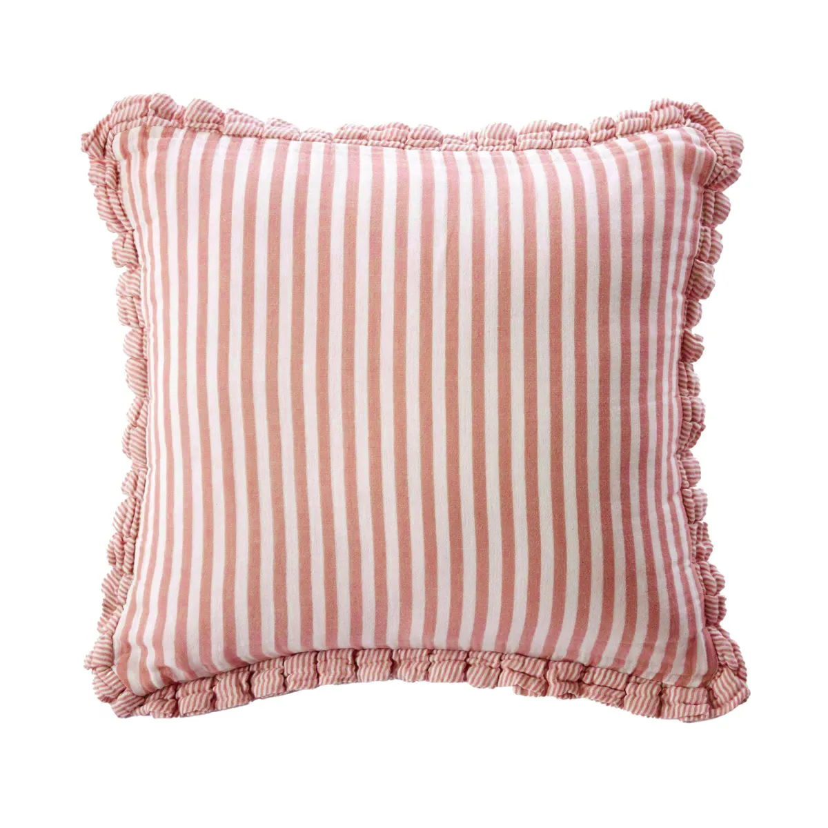 EM - Coussin dŽhoussable avec passepoil 45 x 45 cm Gaze de coton tissŽe teinte GAìA RAYURES Abricot