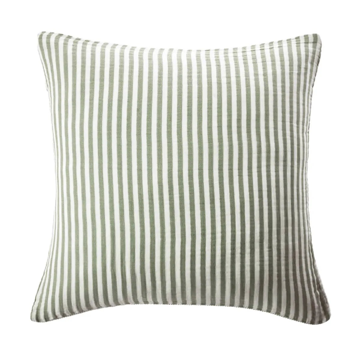 Quadratischer Kopfkissenbezug Baumwoll-Musselin (60 x 60 cm) Gaïa Streifen Rosmaringrün