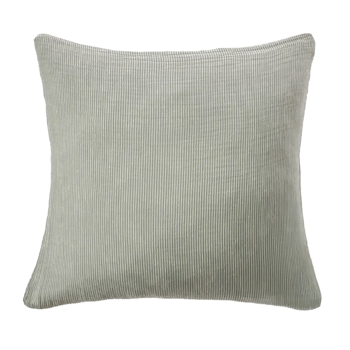 Quadratischer Kopfkissenbezug Baumwoll-Musselin (60 x 60 cm) Gaïa Streifen Rosmaringrün