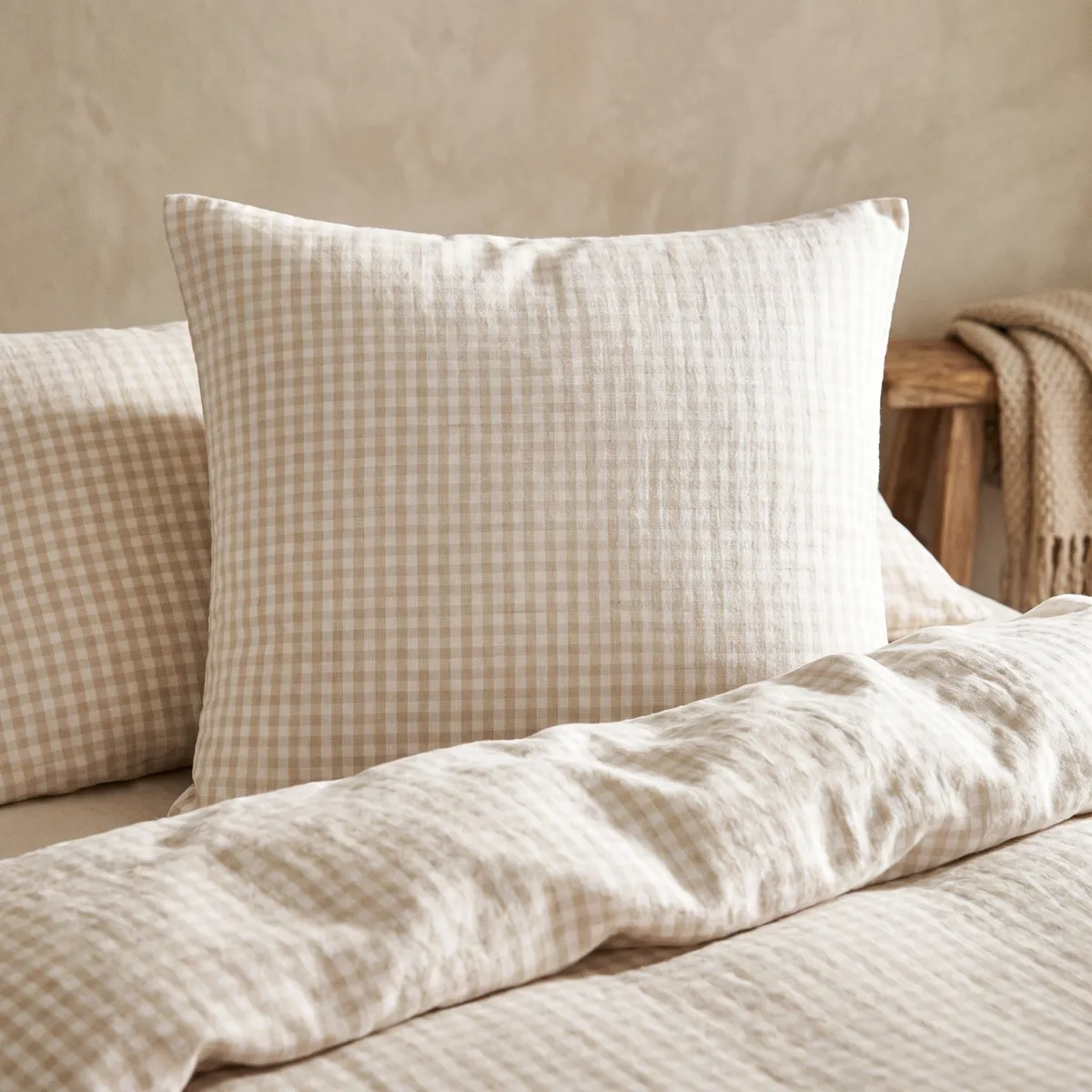 Kussensloop vierkant Katoengaas (60 x 60 cm) Gaïa vichy Beige