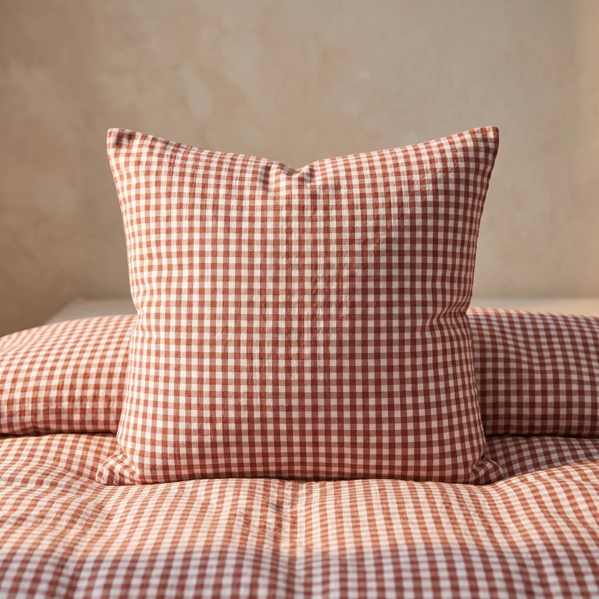 Quadratischer Kopfkissenbezug Musselin (60 x 60 cm) Gaïa vichy Terrakotta