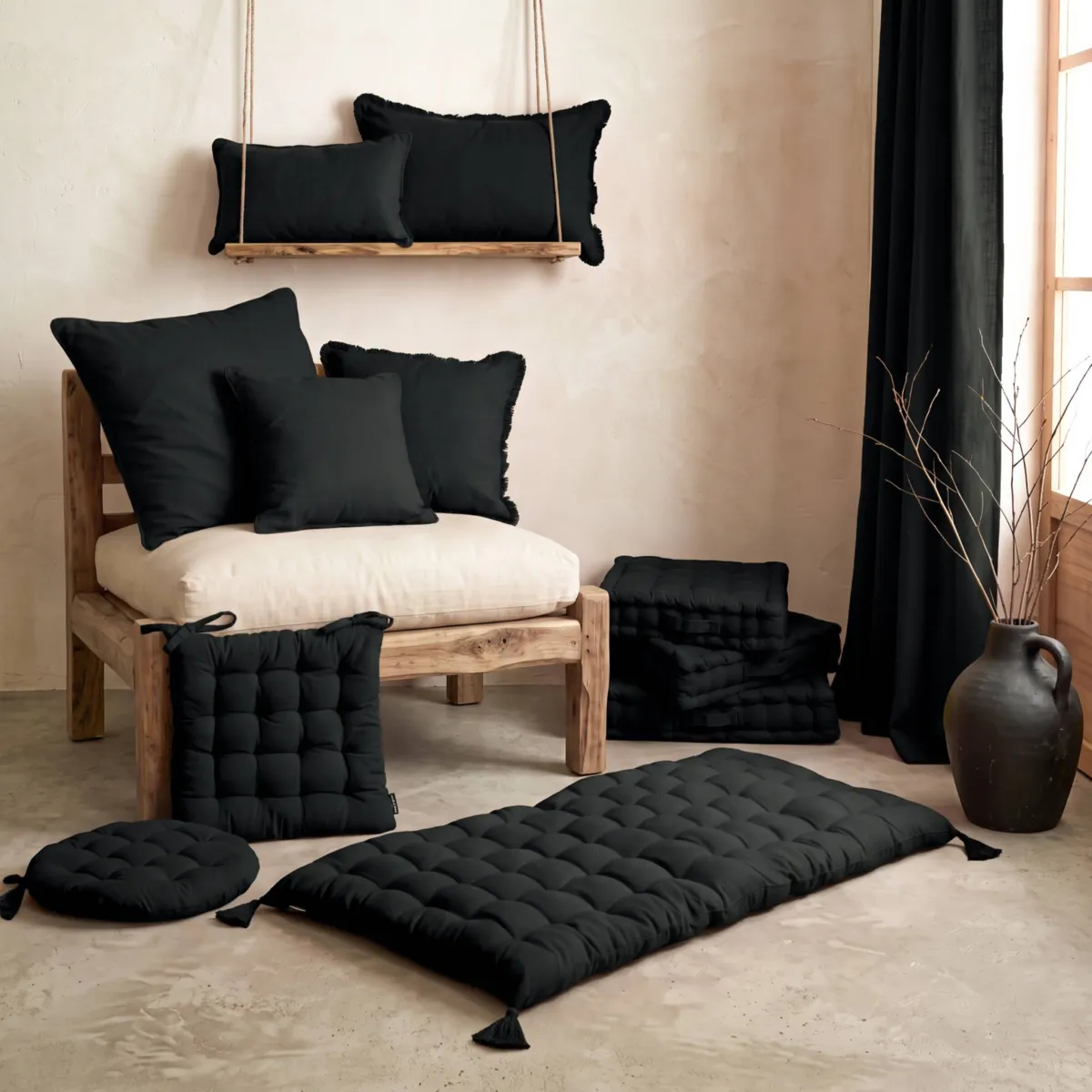 Coussin carré coton (40 x 40 cm) Pixel Noir