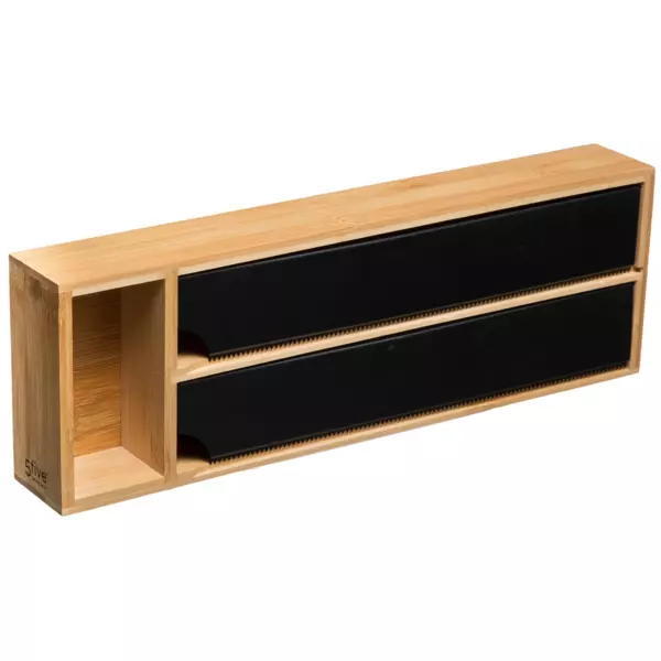 Hylde med rulleholdere og rum (39 x 13 cm) Bambus Sort