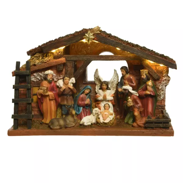 Komplet og lysende julekrybbe (H15 cm) Sainte-Julia