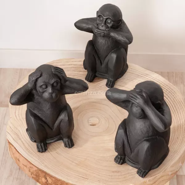 Lot de 3 singes d�co (H24 cm) Sagesse Noir