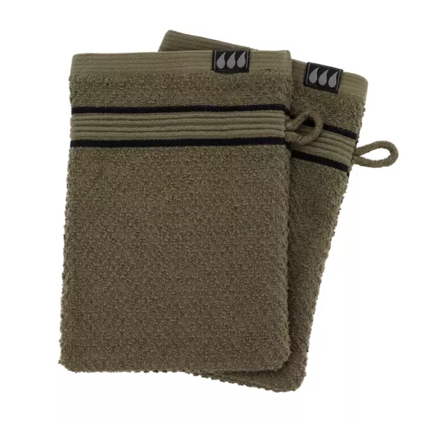 Lot de 2 gants de toilette coton (15 x 21 cm) Black Line Joia Vert kaki / noir