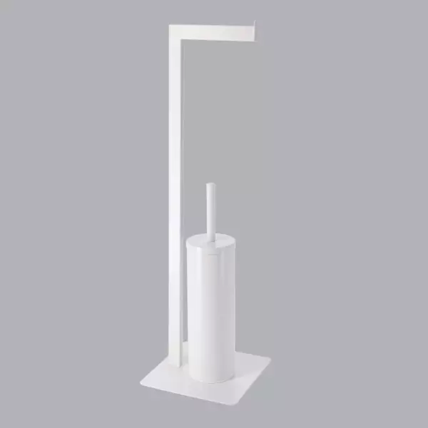Toiletpapirholder og toilet b�rste i hvidt metal