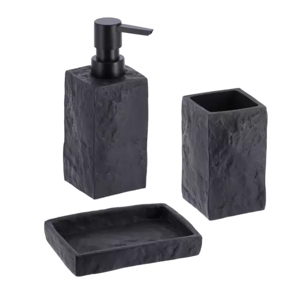 Set di accessori per il bagno effetto pietra Nero