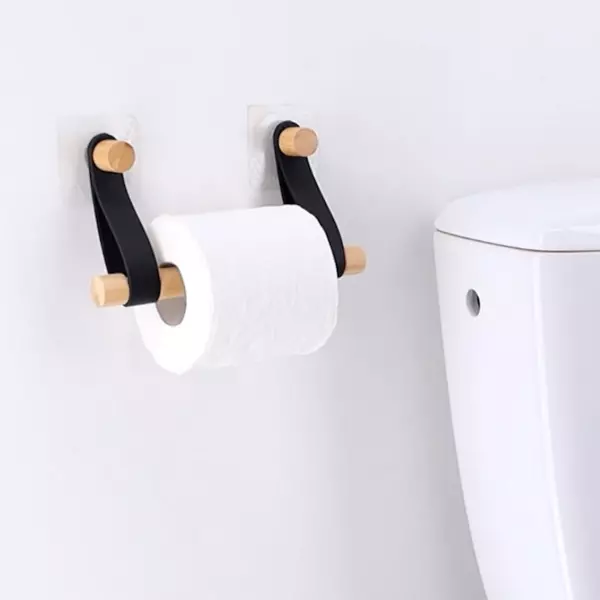 Zelfklevende toiletpapierhouder easy Chic imitatie leder Zwart