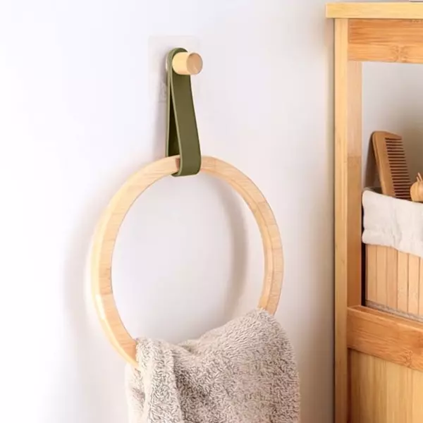 Porte serviette adh�sif arrondi (D21 cm) Easy Chic Kaki