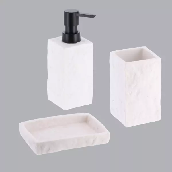 Set di accessori per il bagno effetto pietra Bianco
