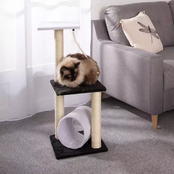 Arbre � chat avec jouet et tunnel Noir