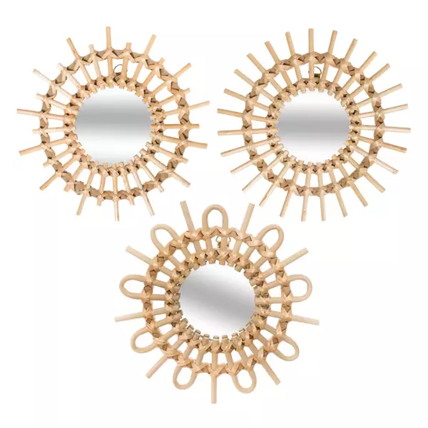 Set van 3 spiegels Soleil Rotin Beige
