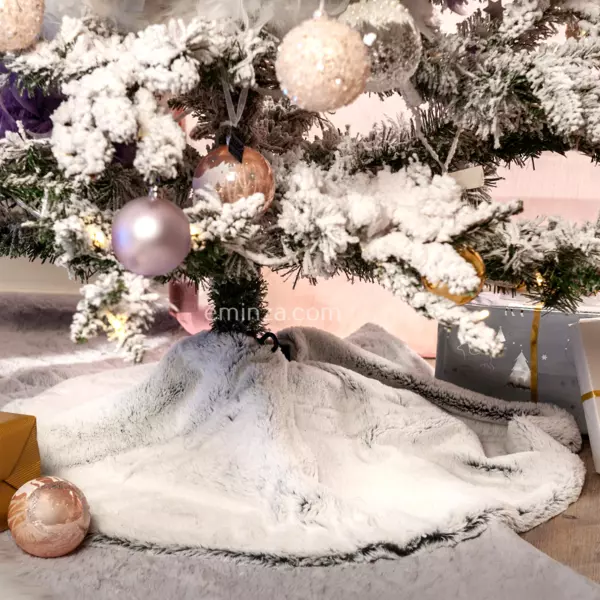 Runde Weihnachtsbaumdecke Kunstpelz Grau