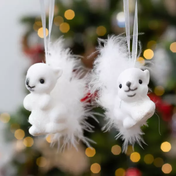 Lot de 2 �cureuils � suspendre (H6 cm) Pilou Blanc