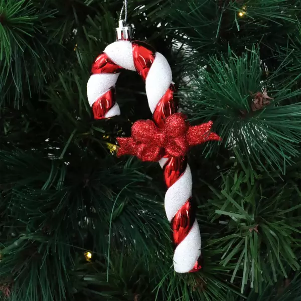 Snoepje Candy cane met strik Rood hangdecoratie