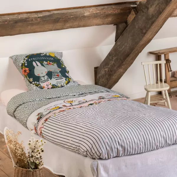 Housse de couette et une taie enfant coton (140 x 200 cm) Jardinage Multicolore