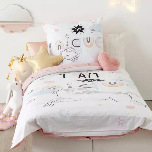 Dekbedovertrek met ��n kussensloop katoen (140 cm) Licorne Roze