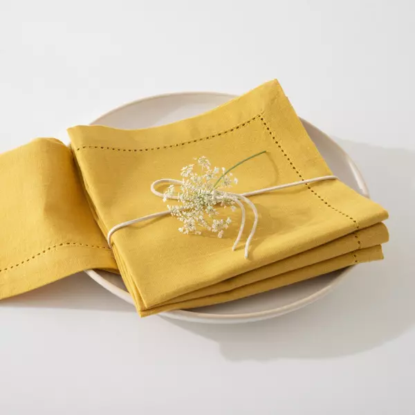 Set van 4 servetten Chambray Okergeel