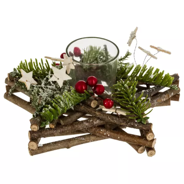 Bougeoir photophore (D20 cm) Etoile bois et for�t