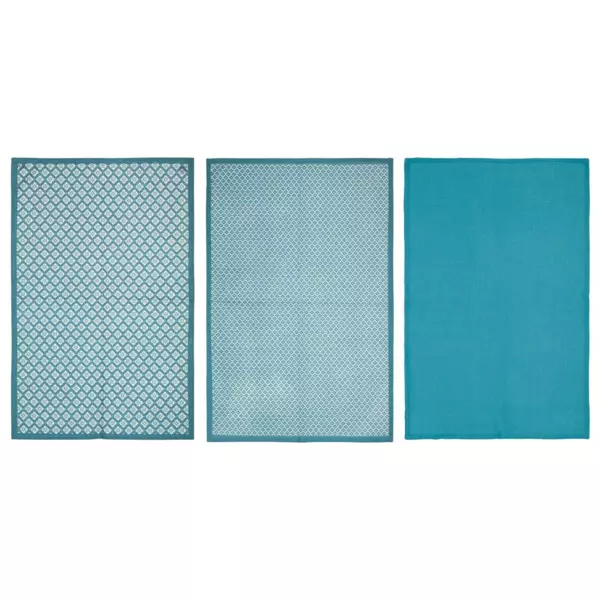 Set di 3 strofinacci Geometrico Blu ottanio