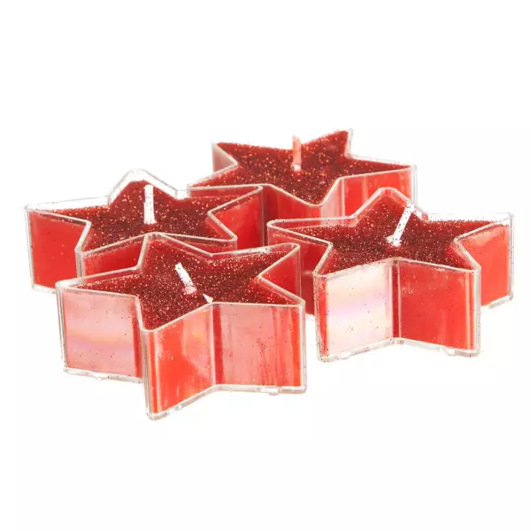Lot de 4 bougies (D6 cm) �toiles paillet�es Rouge