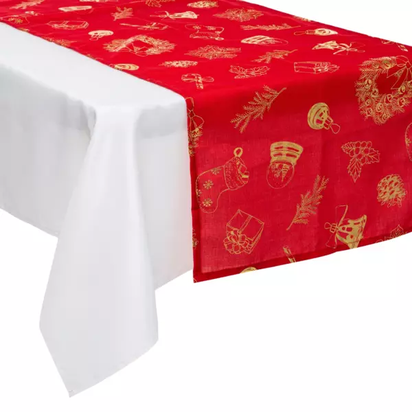 Chemin de table No�l (200 x 45 cm) Motifs Or et rouge