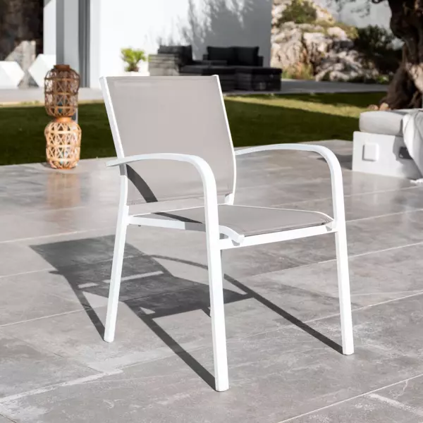 Fauteuil de jardin aluminium empilable Murano Blanc et taupe