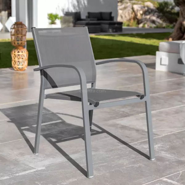 Silla de jard�n con reposabrazos alu apilable Murano - Gris pizarra