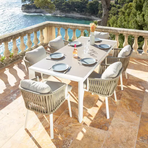 Table de jardin extensible en aluminium 12 places (195/247/300 x 96 cm) Amalfi Blanc et taupe