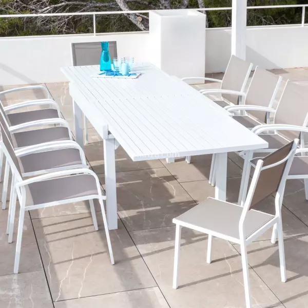 Tavolo da giardino allungabile alluminio 10 posti (135/270 x 90 cm) Murano Bianco