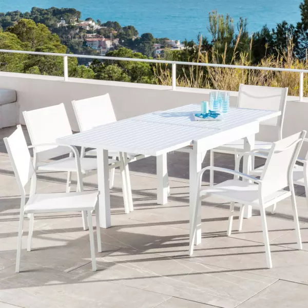 Tuintafel uitschuifbaar 8 personen Aluminium Murano (180 x 90 cm) - Wit
