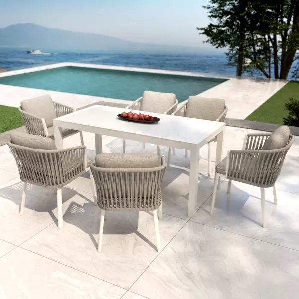 Mesa de jardín 6 personas Aluminio/Cerámica Modena (150 x 75 cm) - Blanco/Gris