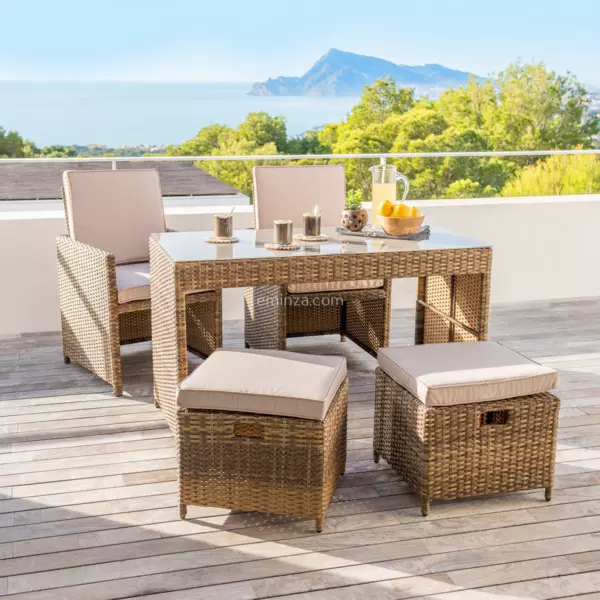 Salotto da giardino incastrabile resina intrecciata 4 posti Menorca Seppia e beige