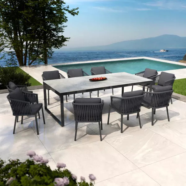 Table de jardin en aluminium et c�ramique 10 places (240 x 120 cm) Kore Gris et gris anthracite
