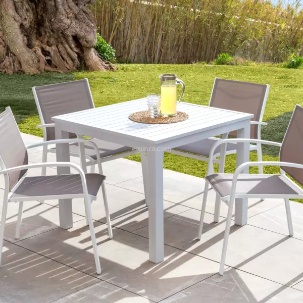 Table de jardin carr�e en aluminium 4 places (89 x 89 cm) Murano Blanc