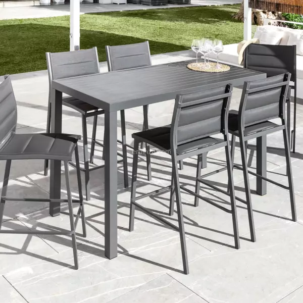 Table de jardin haute en aluminium 6 places (160 x H105 cm) Murano Gris anthracite