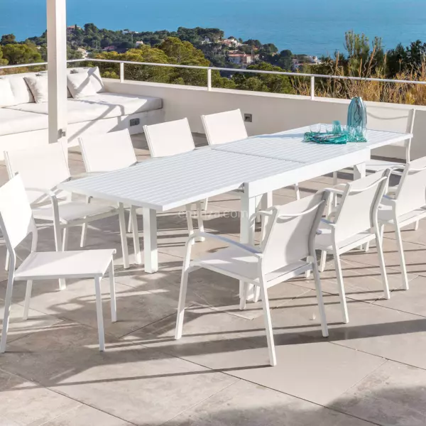 Table de jardin extensible aluminium 12 places (200/320 x 100 cm) Murano Blanc