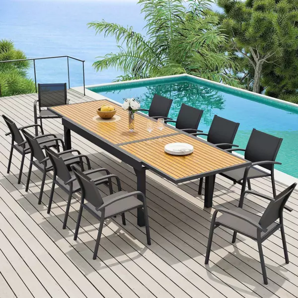Mesa de jard�n extensible 12 personas Aluminio efecto madera Murano (320 x 100 cm) - Gris antracita