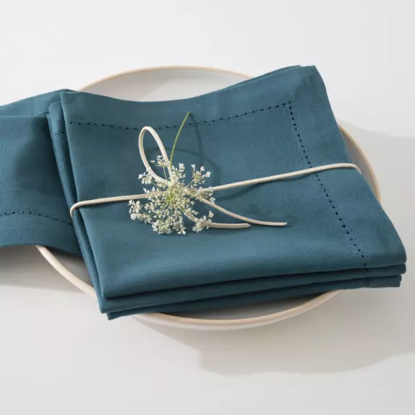 Lot de 4 serviettes coton (40 x 40 cm) Chambray Bleu canard