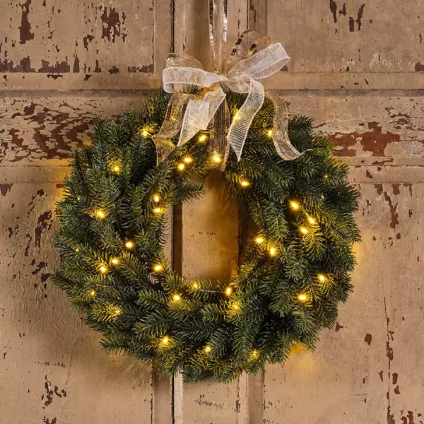 Corona di Natale luminosa Asarum D40 cm Bianco caldo